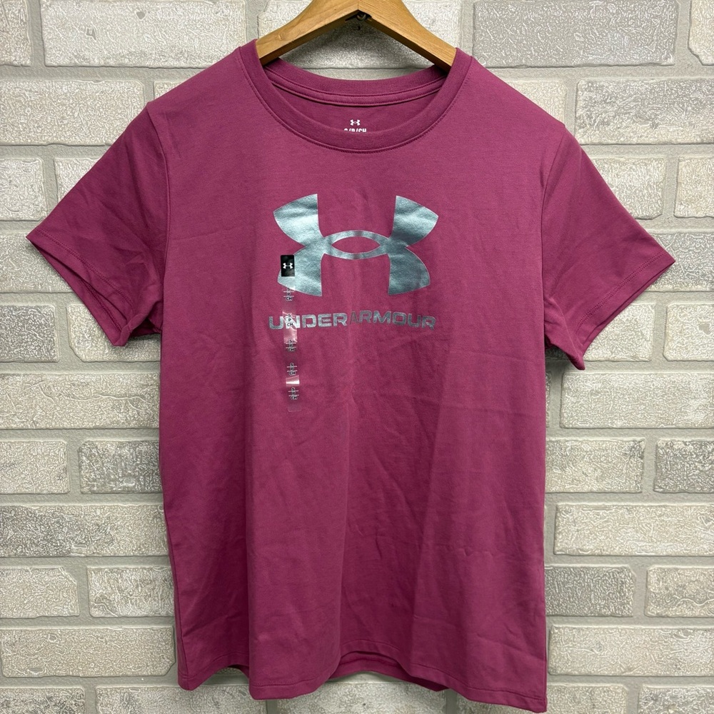 Under Armour Short Sleeve Tee S Dark Pink Silver Loose Fit